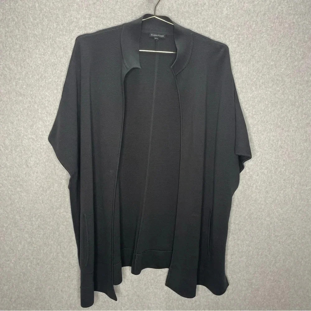 Eileen Fisher Silk Blend Oversized Gray Dolman Open Front Sweater Cardigan